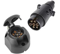 SPARKMOTO Impermeable Enchufes Zócalo de Remolque 7 Pines para Caravana Camión RV Remolque,Clavija Enchufe Remolque 7 Polos,Enchufe Remolque 7 Pines Macho Hembra,Pina Remolque 7 Pines(Tapa de Goma)