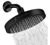 SparkPod Alcachofa de ducha fija, alta presión, aspecto moderno de lujo, fácil instalación, sin herramientas, repuesto ajustable perfecto para los cabezales de ducha de baño (15 cm redondo, negro