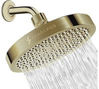 SparkPod Alcachofa de ducha fija, alta presión, aspecto moderno de lujo, fácil instalación sin herramientas, repuesto ajustable perfecto para los cabezales de ducha de baño (15 cm, redondo, latón