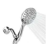 SparkPod, Cabezal de ducha de mano de alta presión con 6 ajustes de pulverización, gran angular de 15 cm con soporte de bola giratoria de latón y manguera de 1,8 m de largo, diseño de lujo, Cromo