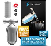 SparkPod Filtro de ducha Ultra - Filtro de agua y cartucho para cabezal de ducha - Equivalente a 150 etapas, elimina hasta el 95% del cloro, metales pesados para cabello y piel suaves (cromo pulido de