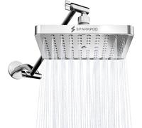 SparkPod Square Rain Shower Head with Shower Head Extension Arm - High Pressure Rain - Luxury Modern Look - No Hassle Tool-less 1-Min Instal