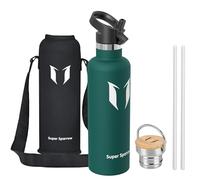 Sparrow Botella Agua Acero Inoxidable 1L - Botella Termica con Pajita | Sin BPA & Fugas, Lavavajillas, Deporte, Gimnasio, TwistTrail Cantimplora Termica Tapa Pajita, Tapa Asa & Funda