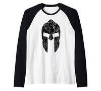Spartan Warrior Helmet Gym Motivación Esparta Antigua Grecia Camiseta Manga Raglan