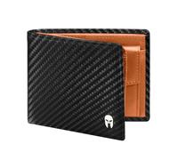 SPARTANO Carteras para Hombre con protección RFID, 11 Ranuras para Tarjetas de crédito, 1 Bolsillo para Monedas, 2 Compartimentos para Billetes, 3 Bolsillos internos - Zeus (Carbón/Naranja)