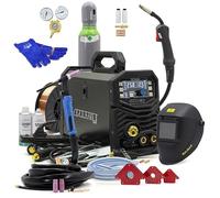 Spartus EasyMIG 210 LED XXL MIG MAG - Equipo de soldadura 4 en 1 - Inversor de sinergia - WIG Lift, MMA, alambre de relleno - Incluye casco, ángulo magnético y quemador TIG - 230 V