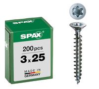 Spax 1191010300253 - Tornillo universal, 3,0 x 25 mm, 200 piezas, cabeza avellanada, t-star plus totalmente roscado, zinc