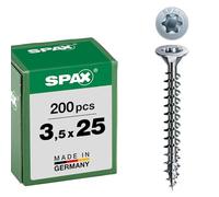 Spax 1191010350253 - Tornillo universal, 3,5 x 25 mm, 200 piezas, cabeza avellanada, t-star plus 4cut, rosca completa, a2