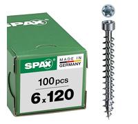 SPAX 1211010601205 Tornillo para madera, 6,0 x 120 mm, 100 unidades, T-Star Plus, culata cilíndrica, rosca completa, 4CUT, WIROX A3J, 1211750601205, galvanizado en blanco, 10