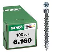 SPAX 1211010601605 Tornillo para madera, 6,0 x 160 mm, 100 unidades, T-Star Plus, culata completa, 4CUT, WIROX A3J, 1211750601605, plateado, 10