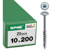 SPAX 251011002005 - Tornillo para madera, 10,0 x 200 mm, 25 unidades, T-Star Plus, cabeza de placa, rosca parcial, 4CUT, WIROX A3J, 0251021002005, galvanizado en blanco