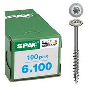 Spax 257000601005 - Tornillo de madera, 6,0 x 100 mm, 100 piezas, la oblea de cabeza, t-star plus, 4cut, rosca parcial,