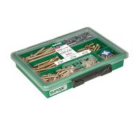 SPAX gama pequeña, Kit de tornillos con 6 dimensiones + BITs, 199 unidades, Cabeza plana, Ranura en cruz Z, YELLOX - 4000001991129