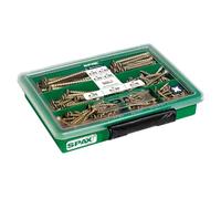 SPAX gama pequeña, Kit de tornillos con 7 dimensiones, 245 unidades, Cabeza plana, Ranura en cruz Z, YELLOX - 4000001991039