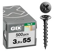 SPAX GIX-B 1891170390555 - Tornillos de rosca gruesa de 3,9 x 55 mm, 500 unidades, cabeza de trompeta, estrella H2, tornillos para construcción en seco de madera