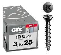 Spax Tornillos de montaje rápido GIX-C 1791170390255, 3,9 x 25 mm, rosca HiLo, H2, 1000 uds
