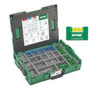 SPAX Maletín de montaje de electricista L-BOXX grande - 1.200 tornillos de cabeza semirredonda en 14 tamaños, WIROX A9J y acero inoxidable A2, 250 tacos, 6 T-STAR más puntas y nivel de burbuja