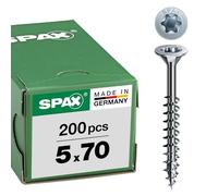 Spax T-STAR plus 0/1050/1/ 5,0/70/01 - Vite universale con testa svasata, 4CUT, filettatura parziale, lucida zincata tramite galvanizzazione, Zincato, 5,0 x 70 mm