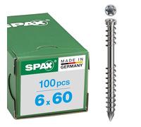 SPAX 538000600603 Tornillo para terraza de Madera con Cabeza cilíndrica, 6,0 x 60 mm, Torx 25, Acero Inoxidable A4, 100 Artículos, Set Piezas