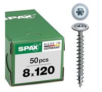 SPAX 251010801205 Tornillos para construcción de Madera, 8,0 x 120 mm, 50 Unidades, T-Star Plus, Cabeza de Placa, Rosca Parcial, 4CUT, WIROX A9J, 0251020801205, Set de 10 Piezas