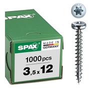 SPAX T-STAR plus, Tornillo universal 3,5 x 12 mm, 1000 Unidades, Cabeza redonda, rosca completa, galvanizado claro, 4CUT, WIROX A9J, 0201010350125