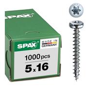 SPAX T-STAR plus, Tornillo universal 5,0 x 16 mm, 1000 Unidades, Cabeza redonda, rosca completa, galvanizado claro, 4CUT, WIROX A9J, 0201010500165