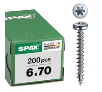 SPAX T-STAR plus, Tornillo universal 6,0 x 70 mm, 200 Unidades, Cabeza redonda, rosca completa, galvanizado claro, 4CUT, WIROX A9J, 0201010600705