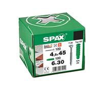 SPAX tipo SD 6 x 30 mm + tornillo universal SPAX, 4,5 x 45 mm, cabeza plana, rosca parcial, T-STAR plus T20, WIROX, 100 + 100 unidades - 5000001200015