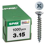 SPAX - Tornillo cincado claro, 3,0 x 15 mm, 1000 Unidades