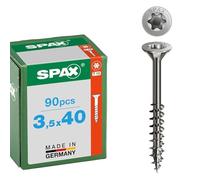 SPAX Tornillo de acero inoxidable 3,5 x 40 mm, 90 unidades, rosca parcial, cabeza avellanada, T-STAR plus T15, 4CUT, acero inoxidable A2-8000000286964