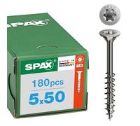 SPAX Tornillo de acero inoxidable 5 x 50 mm, 180 unidades - Rosca parcial, cabeza avellanada, T-STAR plus T20, 4CUT, acero inoxidable A2-8000000287893