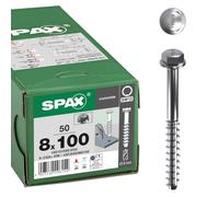 SPAX Tornillo de cabeza hexagonal con arandela, 8,0 x 100 mm, 50 unidades, acero galvanizado
