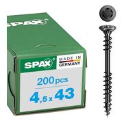 SPAX Tornillo de fachada 4,5 x 43 mm, 200 unidades, acero inoxidable A2 BLAX, rosca de fijación, T-STAR plus T20, cabeza avellanada, 4CUT - 25470404504322