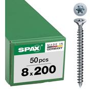 SPAX Tornillo para madera (8,0 x 200 mm, 50 unidades, T-Star plus, cabeza avellanada con nervios fresadores, rosca completa, punta CUT, Wirox A3J, 1201010802005)