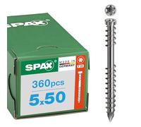 SPAX Tornillo para Terrazas 5 x 50 mm, 360 pzas., T25, Acero Inoxidable A2
