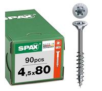 SPAX Tornillo universal 4,5 x 80 mm, 90 unidades - Tornillos para madera, rosca parcial, cabeza avellanada, T-STAR plus T20, punta 4CUT, recubrimiento WIROX - 8000000276 934