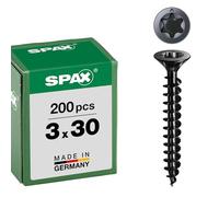 Spax Tornillo universal, cabeza avellanada, negro, T-STAR Plus, rosca completa (3 x 30 mm, 200 unidades)