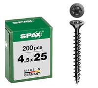 Spax Tornillo universal, cabeza avellanada, negro, T-STAR Plus, rosca completa (4,5 x 25 mm, 200 unidades)