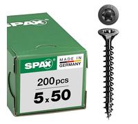 Spax Tornillo universal T-STAR Plus, cabeza avellanada negro, rosca completa (5x50 mm, 200 uds)