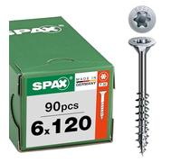 SPAX Tornillo universal de 6 x 120 mm, 90 unidades, Tornillos Roscachapas, Rosca Parcial, Cabeza Avellanada, T-STAR plus T30, 4CUT, WIROX A9J - 800000277092
