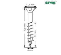 SPAX Tornillo Universal Roscachapas, 6 x 100 mm, 90 unidades, rosca parcial, cabeza avellanada, T-STAR plus T30, 4CUT, WIROX A9J - 8000000277085
