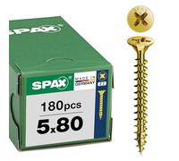 SPAX YELLOX 8000000288098 - Tornillo universal, 5,0 x 80 mm, 180 unidades, rosca completa, cabeza avellanada, Z2, 4Cut, YELLOX
