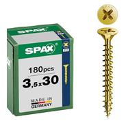 SPAX YELLOX A2L 8000000276620 - Tornillo universal 3,5 x 30 mm, 180 unidades, rosca completa, cabeza avellanada, Z2, 4Cut, YELLOX A2L