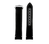 SPAYAGBVPM Correa de reloj de extremo curvado de 21mm apta for OMEGA Supermaster 311,92, correa de reloj de cuero esmerilado Vintage, accesorios for hombre(Black silver folding)