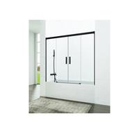 Spazio Mampara para bañera frontal con 2 puertas correderas y 2 hojas fijas transparentes con perfiles negros de GME - 162 a 172 cm