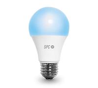 SPC Aura 1050: Bombilla LED Wi-Fi E27, 10W, 1050lm, iluminación inteligente, luz blanca regulable, luz de color regulable, intensidad regulable, control remoto app IoT, Compatible Alexa, Google