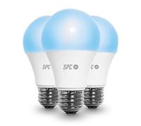 SPC Aura 1050: Pack 3 bombillas LED Wi-Fi E27, 10W, 1050lm, iluminación inteligente, luz blanca regulable, luz de color regulable, intensidad regulable, app IoT, Compatible Alexa, Google, Standard