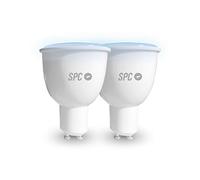 SPC Aura 450: 2 Bombillas LED Wi-Fi GU10, 5.5W, 450lm, iluminación inteligente, luz Blanco Regulable, luz de color regulable, intensidad regulable, control remoto app IoT, Alexa, Google