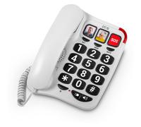 SPC Comfort Numbers 2 - Teléfono Fijo para Mayores con Teclas Grandes, 3 memorias directas con Foto, Volumen Muy Alto, Compatible audífonos, señal Luminosa, sobremesa o Pared - Blanco