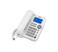 SPC Office ID - Teléfono fijo sobremesa o pared con pantalla iluminada a pilas, 3 memorias directas, 3 niveles de timbre, identificador de llamadas y manos libres - Blanco